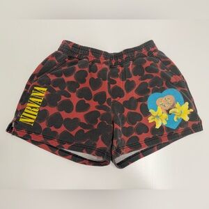 Nirvana Heart Print Shorts M NWOT | Graphic Retro Grunge Style